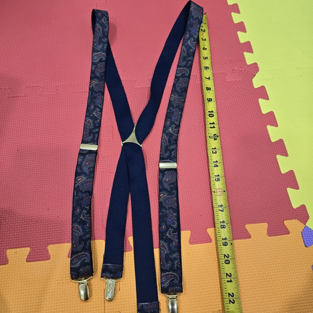 Men's Paisley Suspenders Navy Blue Red Gold Vintage Style X-Back Adjustable...